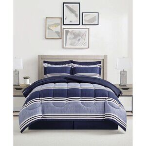 NEW Fairfield Square Aiden Striped 8-Piece Comforter Set 2000009218 Blue Queen